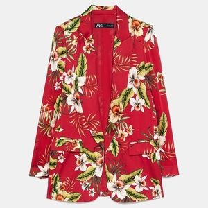 ZARA OVERSIZED RED FLORAL BLAZER. SIZE L